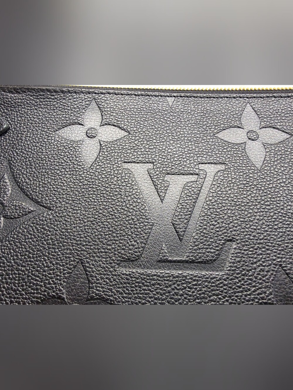 Louis Vuitton Neverfull Black Embossed Monogram Pouch with Gold Zipper - Picture 3 of 12